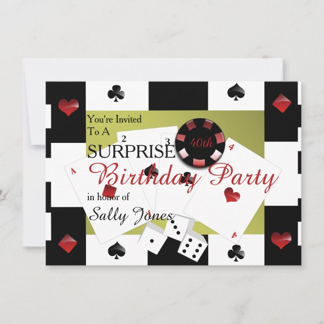 invitación para sorpresa de cumpleaños de casino (Anverso)