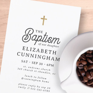 Invitación Para su simple y elegante Baptismo de la Cruz de O