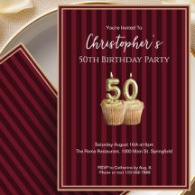 Invitación para sus 50 cumpleaños para él Burgundy