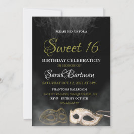 Invitación para sweet 16 de máscara