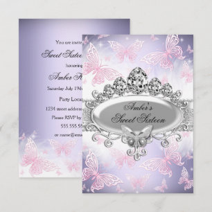 Invitación para Sweet Sixteen de mariposa rosa y p