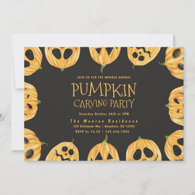 Invitación para Tallado de Calabaza Jack-O-Lantern (Anverso)
