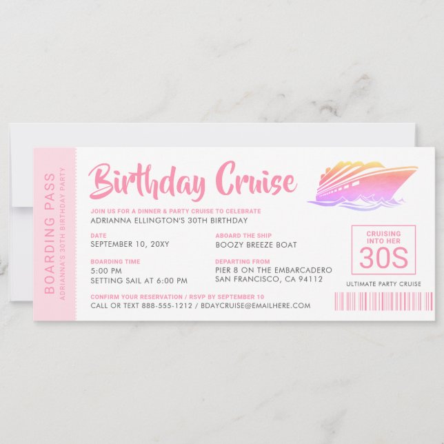 Invitación para tarjeta de embarque de crucero de  (Anverso)