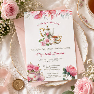 Invitación para té de baby shower Flor de Rubor Un