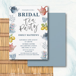 Invitación para Té de Boda Boho Dusty Blue Acuarel