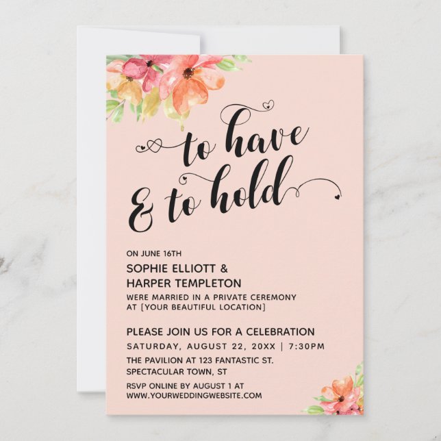 Invitación Para Tener & Para Mantener Corazones Guión Florale (Anverso)