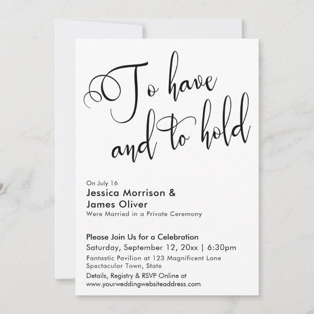 Invitación Para tener y mantener Caligrafía solo recepción (Anverso)