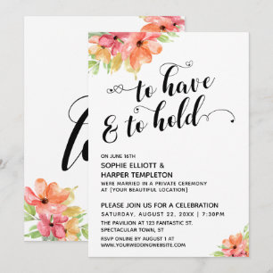 Invitación Para Tener y Mantener Corazones Guión Acuarela Flo