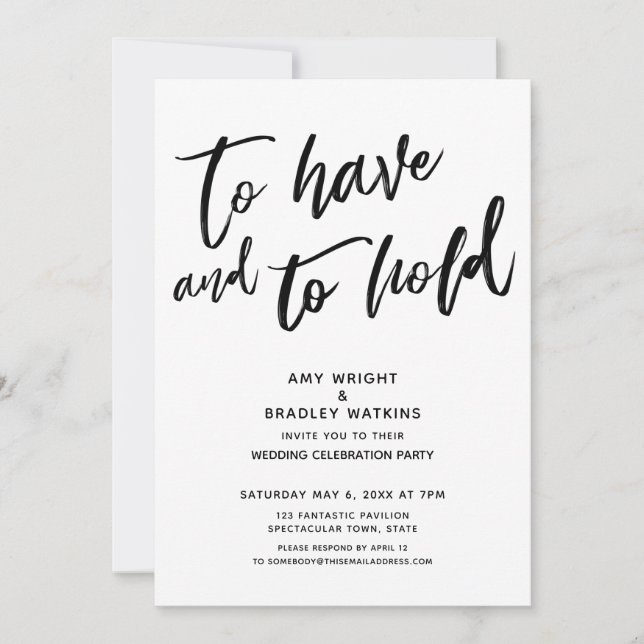 Invitación Para tener y mantener letra manuscrita de boda de  (Anverso)
