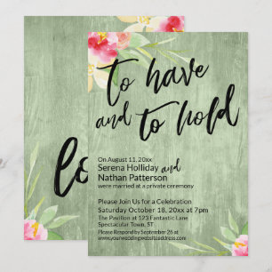 Invitación Para Tener y Para Mantener Flores Acuarela Madera 