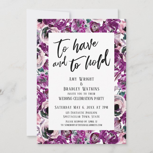 Invitación Para Tener y Para Mantener Flores de Acuarela Rosa (Anverso)