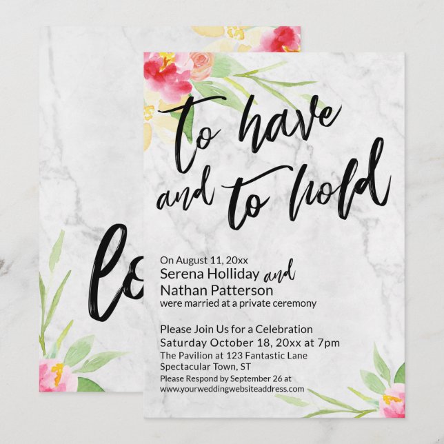 Invitación Para Tener y Para Mantener Flores de Acuarela sobr (Anverso / Reverso)