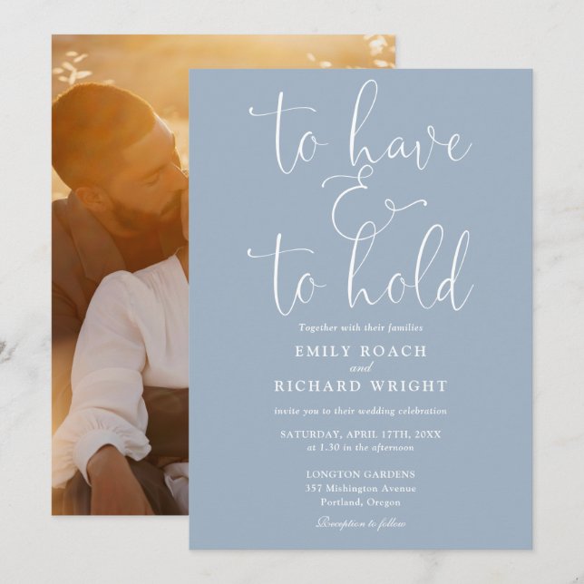 Invitación Para Tener Y Sostener El Boda Azul Polvoriento De  (Anverso / Reverso)