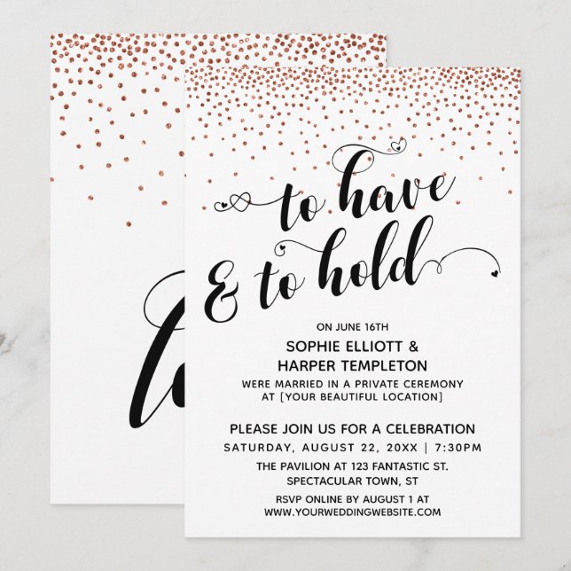 Invitación Para Tener Y Sostener Fiesta De Confetti De Cobre (Anverso / Reverso)