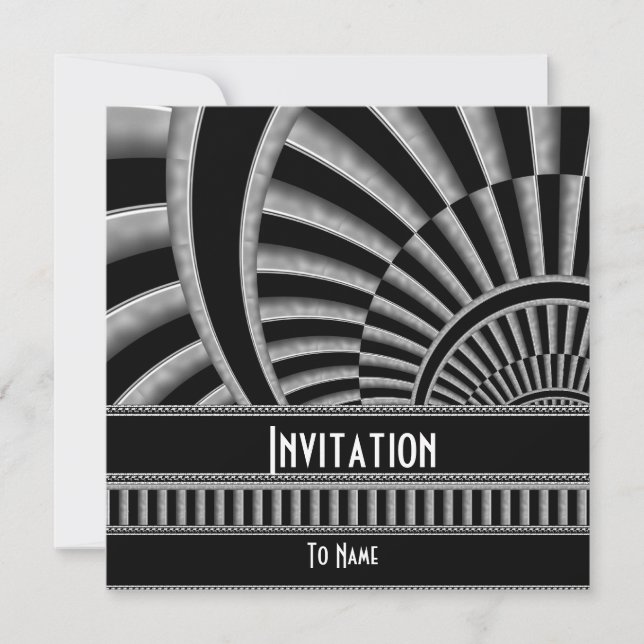 Invitación para todas las ocasiones Art Déco negro (Anverso)