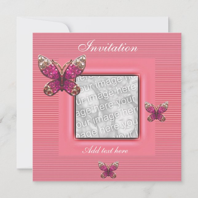 Invitación para todas las ocasiones Mariposa rosa  (Anverso)