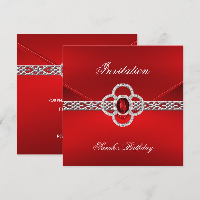 Invitación para todas las ocasiones roja joya de p (Anverso / Reverso)