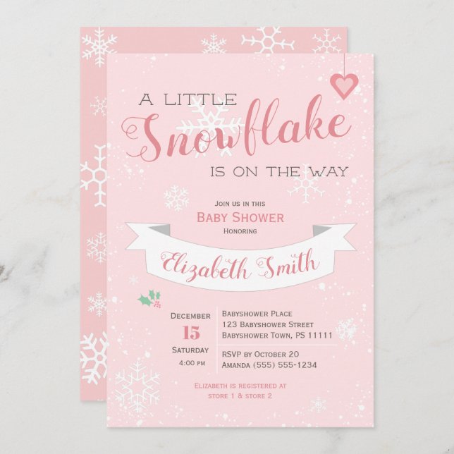 Invitación para una bebé bebé con copas de nieve (Anverso / Reverso)