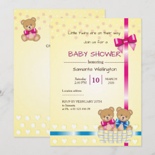 invitación para una ducha de bebé, hay dos gemelos