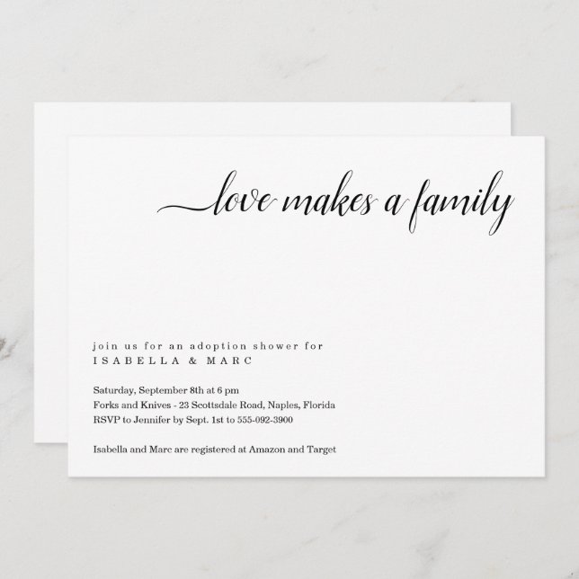 Invitación para una fiesta de adopción (para bebé  (Anverso / Reverso)