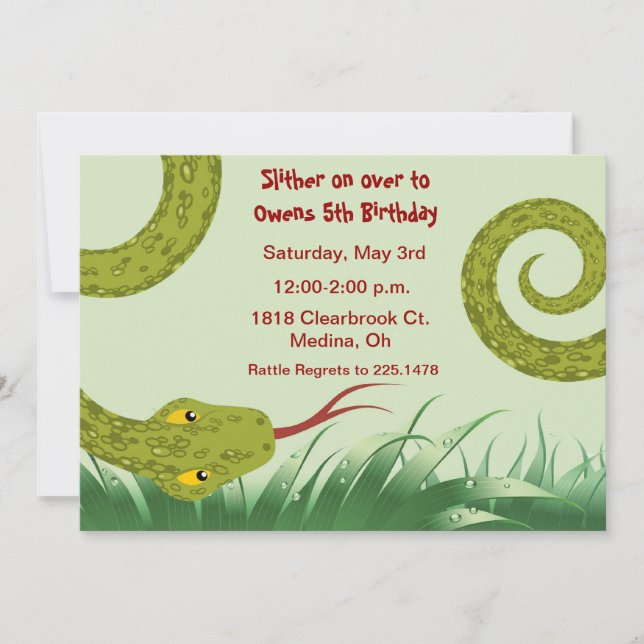 invitación para una fiesta de cumpleaños de reptil (Anverso)