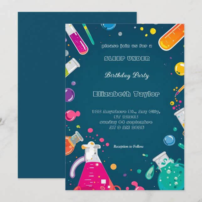 Invitación para una fiesta de experimentos científ (Anverso / Reverso)