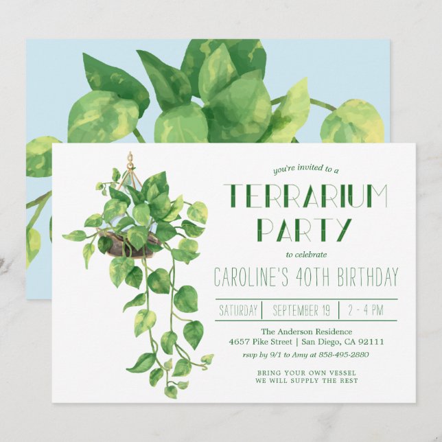 Invitación para una fiesta de terrarios (Anverso / Reverso)