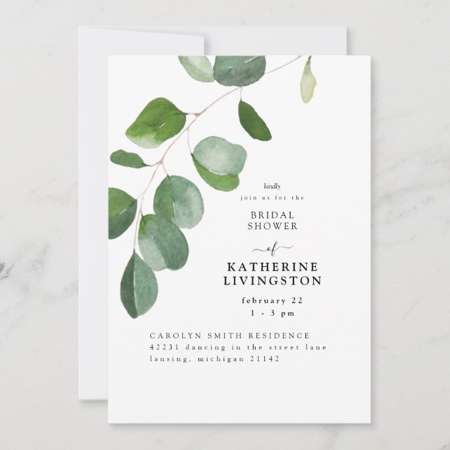 Invitación Para Usted Eucalyptus Simple Bridal Shower Invitac (Anverso)