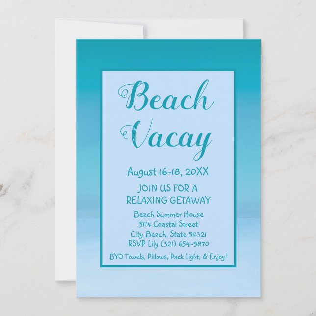 Invitación para vacaciones de Beach Vacay Getaway (Anverso)