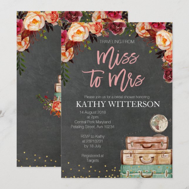 Invitación para viajes de duchas nupciales (Anverso / Reverso)