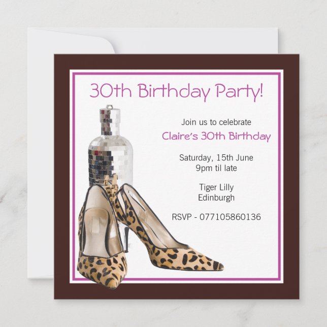 Invitación para zapatos Fiesta de cumpleaños númer (Anverso)