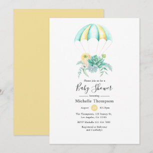 Invitación Paracaídas de Ramillete Floral para Baby Shower