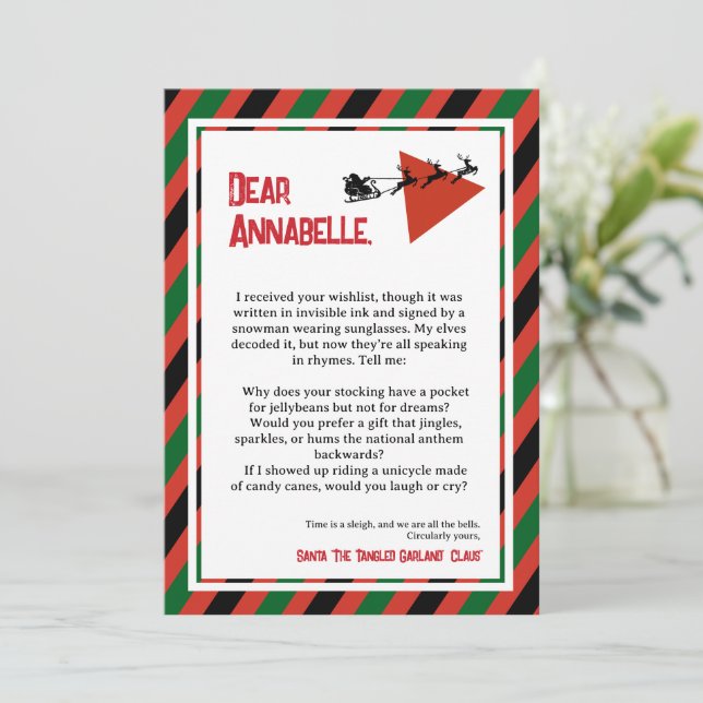 Invitación Paradoja de oropel Carta de DADA de Papá Noel (Anverso de pie)