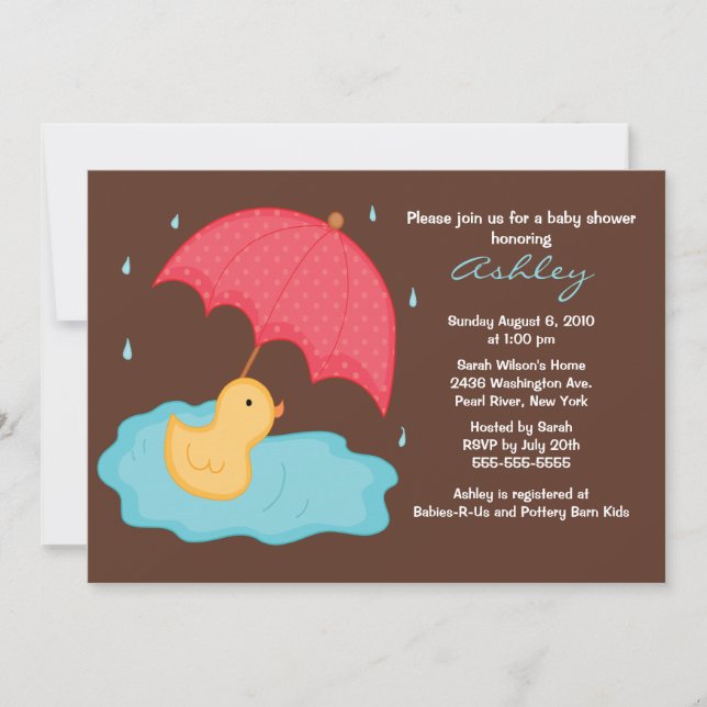 Invitación Paraguas amarillo Duck Baby Shower (Anverso)