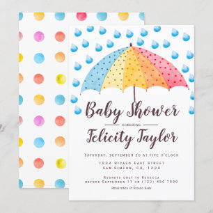Invitación Paraguas arcoiris de Baby Shower