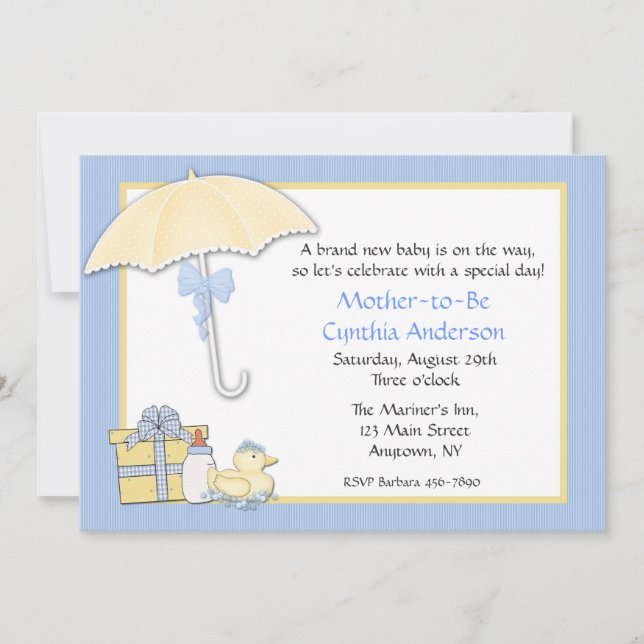 Invitación Paraguas azul Baby Shower (Anverso)