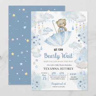Invitación Paraguas azules Teddy Bear Baby Sprinkle Baby Show