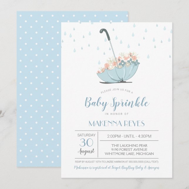 Invitación Paraguas con flores Género Espolvoreo neutro de be (Anverso / Reverso)