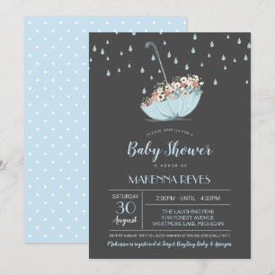 Invitación Paraguas con niño florido o Baby Shower neutral