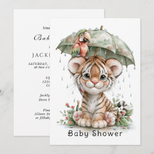 Invitación Paraguas de Baby Shower Tigre Loro