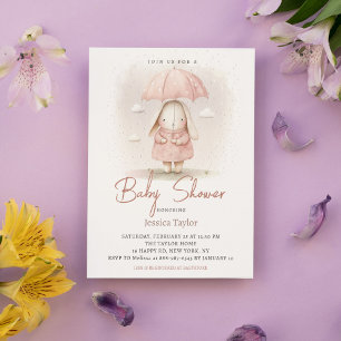 Invitación Paraguas de conejito rosa acuarela Baby Shower niñ