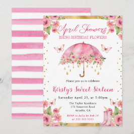 Invitación Paraguas de dieciséis dulces de primavera de oro r