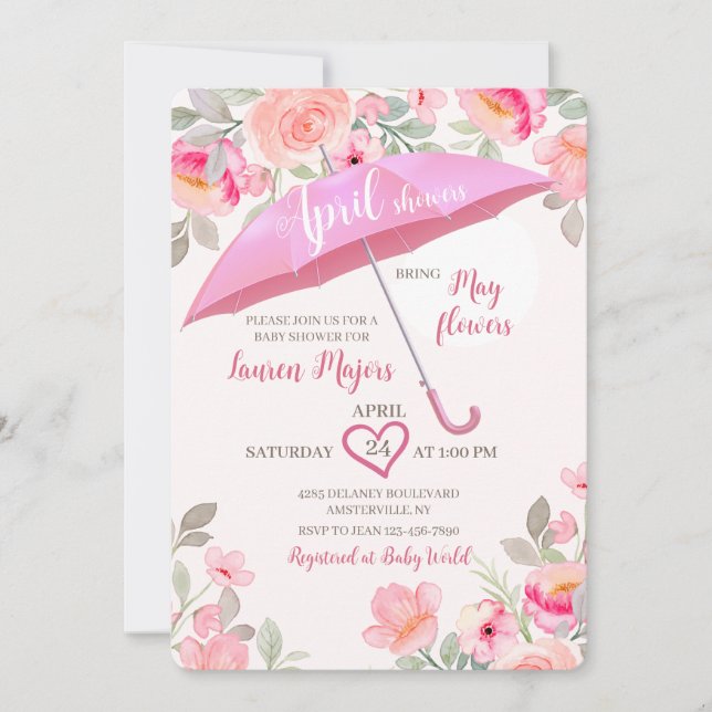 Invitación Paraguas de ducha de abril (Anverso)