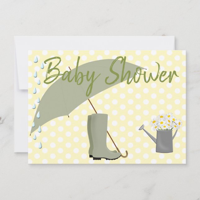 Invitación Paraguas de género neutro de Baby Shower y brotes  (Anverso)