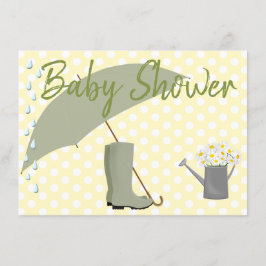 Invitación Paraguas de género neutro de Baby Shower y brotes 