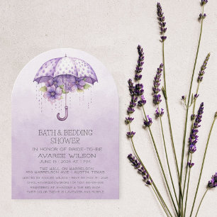 Invitación Paraguas de lavanda y ducha de novia con flores