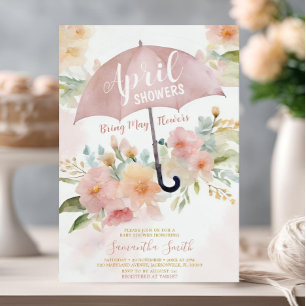 Invitación Paraguas de Lluvia de Abril Rosa Sonrojo Trae Flor