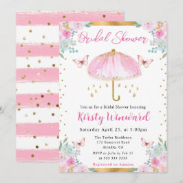 Invitación Paraguas de lluvia de boda de primavera de oro ros