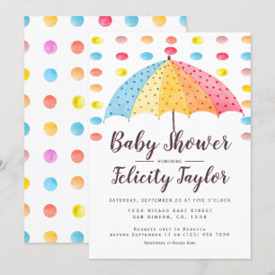 Invitación Paraguas de los puntos del arco iris de Baby Showe