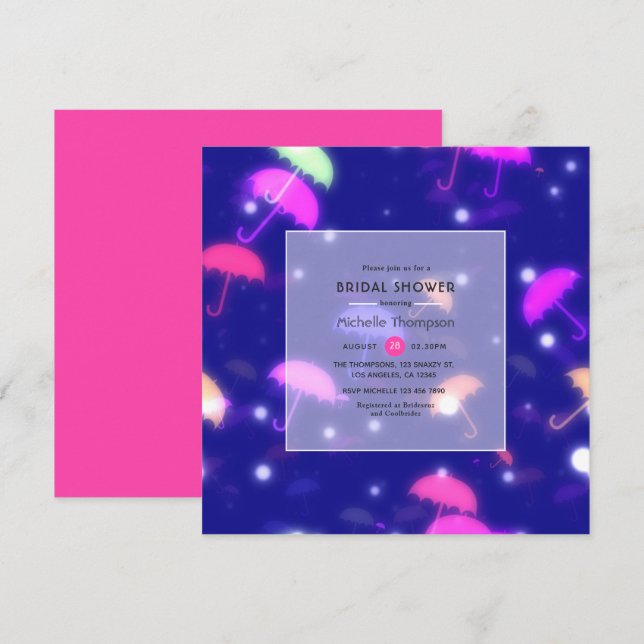 Invitación Paraguas de neón Ducha de novia (Anverso / Reverso)